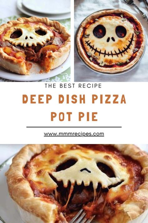 Discover the Ultimate Deep Dish Pizza Pot Pie Recipe—a savory dish that takes comfort food to the next level! With layers of melty cheese, hearty toppings, and a crisp crust, this pot pie is the perfect blend of pizza and pie. Ideal for family dinners or impressing guests, it’s a must-try for pizza lovers. Get the full recipe here! 🍴🔥 Pizza Pot Pie Recipe, Pizza Pie Recipe, Pizza Pot Pie, Vegan Pepperoni, Halloween Pizza, Vegan Pie Crust, Pot Pie Recipe, Easy Halloween Food, Vegan Pie