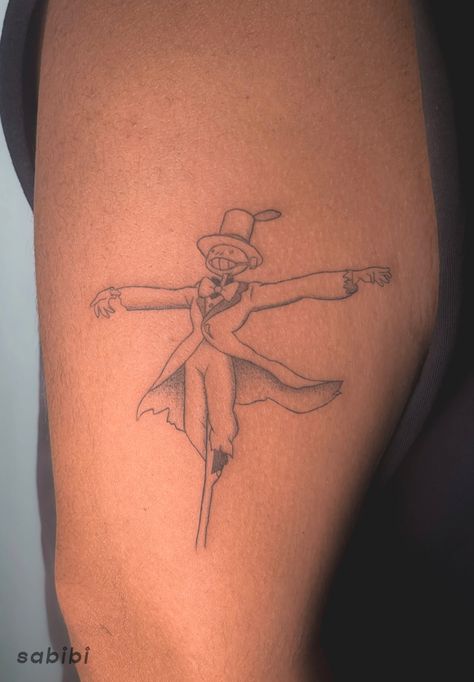 Anime tattoo howls moving castle tattoo turniphead tattoo fineline anime tattoo artist oozy tattoo Turnip Head Tattoo, Scarecrow Tattoo, Howls Moving Castle Tattoo, Howl's Moving Castle Tattoo, Turnip Head, Howls Moving Castle Wallpaper, Castle Tattoo, Head Tattoo, Cute Small Tattoos