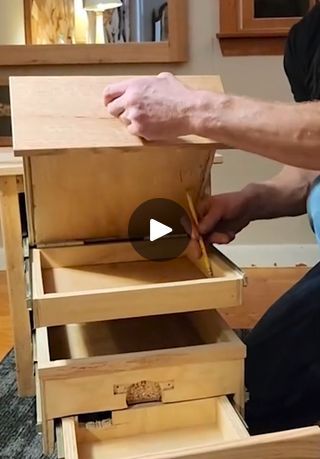 These drawers have secret storages! | These drawers have secret storages! | By Art & Architecture | This guy right here is a wood
worker and his creations are special. When we say that they
are special, we mean it. Every drawer and shelf here has more
to it than what meets the eye. Drawers frame is a chair. Can
you believe it? A regular shelf that opens a secret storage by
just pulling a book. But hold on because you haven't
seen anything just yet. A simple card swipe and another
secret storage opens up. Not too bad for a drawer, huh?
Storage after storage. We cannot believe our eyes. Some
true constructing genius is what we're witnessing. This is
perfect for anyone who prefers to hide their private stuff.
What do you guys think? Let us know in the comments. Diy Hidden Drawer Secret Compartment, False Drawer Ideas, Secret Compartment Furniture, Wood Ceiling Beams, Lamp Pottery, Secret Drawer, Room Of One's Own, Secret Box, Secret Storage