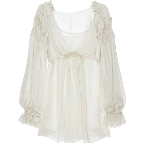 Ruffled silk-chiffon blouse (3,870 MXN) ❤ liked on Polyvore featuring tops, blouses, shirts, dresses, women, v neck cami, ruffle blouse, long blouse, sheer long sleeve blouse and sheer sleeve blouse Ruffle Shirts Blouses, Silk Chiffon Blouse, Sheer Long Sleeve Top, Ivory Blouse, Collarless Shirt, Sheer Long Sleeve, Sheer Shirt, Alberta Ferretti, Dresses Women