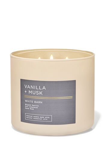 Vanilla & Musk 3-Wick Candle - White Barn | Bath & Body Works Bath Body Works Vanilla, Hand Soap Gift, White Barn Candle, Three Wick Candle, Musk Scent, Bath Body Works Candles, Vanilla Musk, Gifts For The Home, Spray Lotion