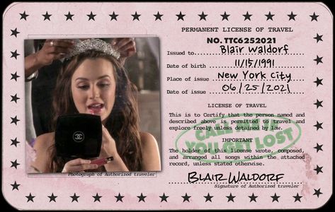 made by me @parfaitlace ♡ྀི no reposts personal use only!! gossip girl blair waldorf leighton meester call me if you get lost pink lq id card aesthetic #blair #pink #blairwaldorf #y2k #idcard #callmeifyougetlost #pinterest #instagram #aesthetic #lq #2000s #fashion #tv #iconic #gossipgirl #fashion #chanel #leighton #leightonmeester #itgirl Id Card Aesthetic, 2000s Posters, Gossip Girl Blair Waldorf, Chica Dark, Card Aesthetic, Pink Macbook, Gossip Girl Blair, Powerpoint Tutorial, Laptop Wallpaper Desktop Wallpapers