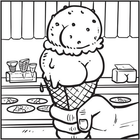 Butts on Things Ice Cream Coloring Page Funny Coloring Pages For Kids, Funny Coloring Sheets, Funny Adult Coloring Pages, Coloring Pages Funny, Trippy Coloring Pages, Funny Coloring Pages, Funny Ice Cream, Ice Cream Coloring, Coloring Pictures For Kids