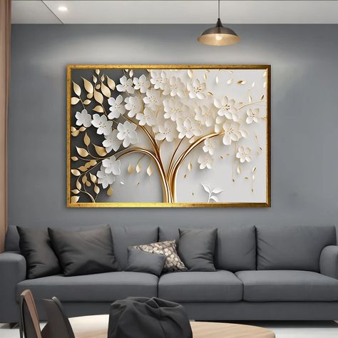 Gold and White Flower Canvas Art Flowers Canvas Painting - Etsy Turkey Canvas Art Flowers, Canvas Painting Floral, Flowers Canvas Painting, Flower Home Decor, Flower Canvas Art, Bird Clipart, Flower Painting Canvas, Flowers Canvas, Mirror Design Wall