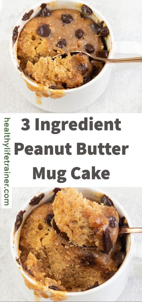 This 3 ingredient peanut butter mug cake is the perfect dish if you are in search of a quick and easy treat at home without making too much fuss in the kitchen; it is easy, delicious, gluten-free and low in carbs. #lowcarbcake #3ingredientcakerecipe #peanutbuttermugcake Flourless Mug Cake, Peanut Butter Mug Cake, 2 Ingredient Desserts, Gluten Free Mug Cake, 3 Ingredient Cakes, Mug Cake Healthy, Microwave Dessert, Easy Mug Cake, Peanut Butter Mug Cakes