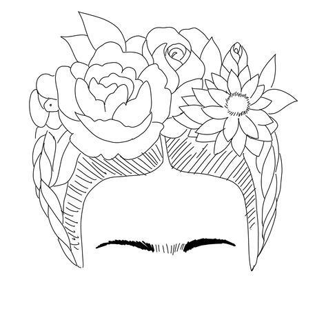 Frida Kahlo Easy Drawing, Frida Line Art, Frida Kahlo Line Drawing, Frida Kahlo Embroidery Pattern, Frida Kahlo Drawing Simple, Frida Kahlo Outline, Frida Khalo Drawing, Frida Kahlo Sketch, Frida Kahlo Line Art