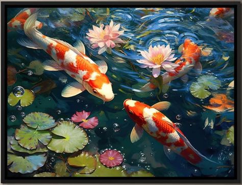 Karp Koi, Carpe Koi, Koi Fish Pond, Lotus Pond, Fish Swimming, Fish Pond, Koi Pond, Art Licensing, Nature Illustration