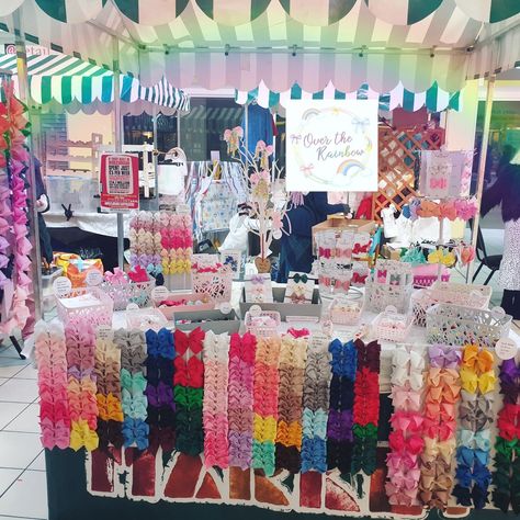 My stall set up at my local market Bow Market Display, Vendor Bow Display, Hair Bow Pop Up Shop Display, Hair Bow Display Craft Show, Hair Bow Vendor Booth, Fair Setup, Market Stall Display Ideas, Hair Bow Display, Boutique Displays