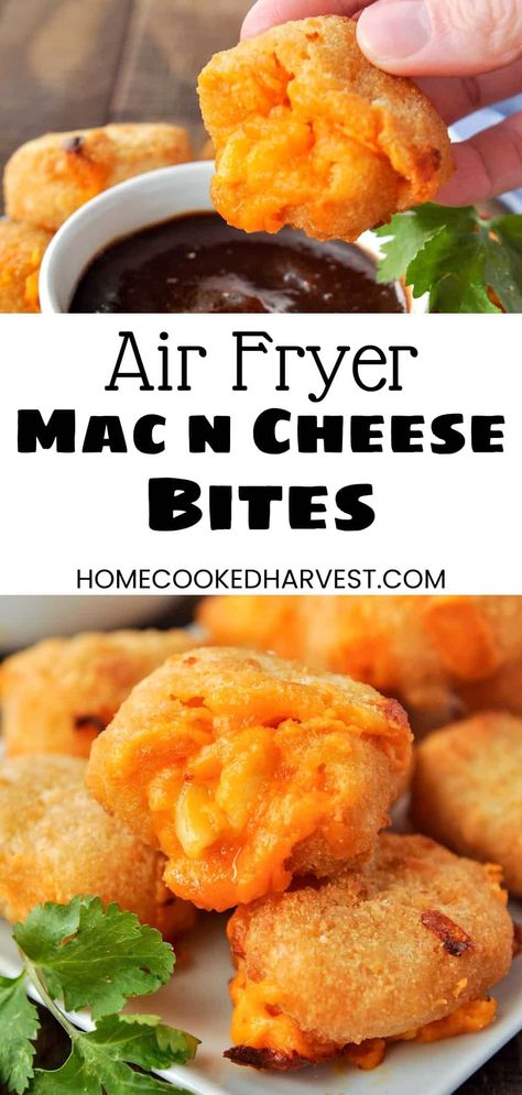 Make Air Fryer Frozen Mac and Cheese Bites for the most amazing appetizer or snack. Air fryer mac & cheese balls are loaded w/ melty sharp cheese & macaroni then coated with a crispy breading. Max N Cheese Bites, Frozen Mac And Cheese, Mac Cheese Balls, Macaroni Cheese Bites, Airfry Recipes, Mac N Cheese Bites, Foil Meals, Airfryer Recept, Truffle Mac And Cheese