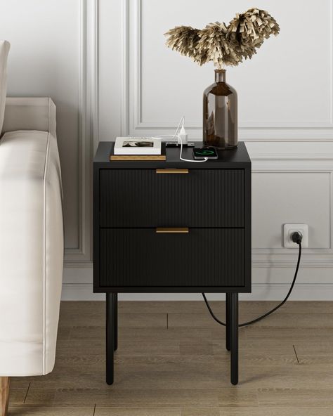 Amazon.com: Masupu Nightstand with Charging Station,Mid-Century Modern Bedside Table with 2 Storage Drawer,Small Gold Frame Side End Table for Bedroom,Living Room (Black) : Home & Kitchen Nightstand Charging Station, Mid Century Modern Bedside Table, Bedside Table Black, Table For Bedroom, Nightstand With Charging Station, Black Bedside Table, Living Room Black, Modern Bedside, Modern Bedside Table