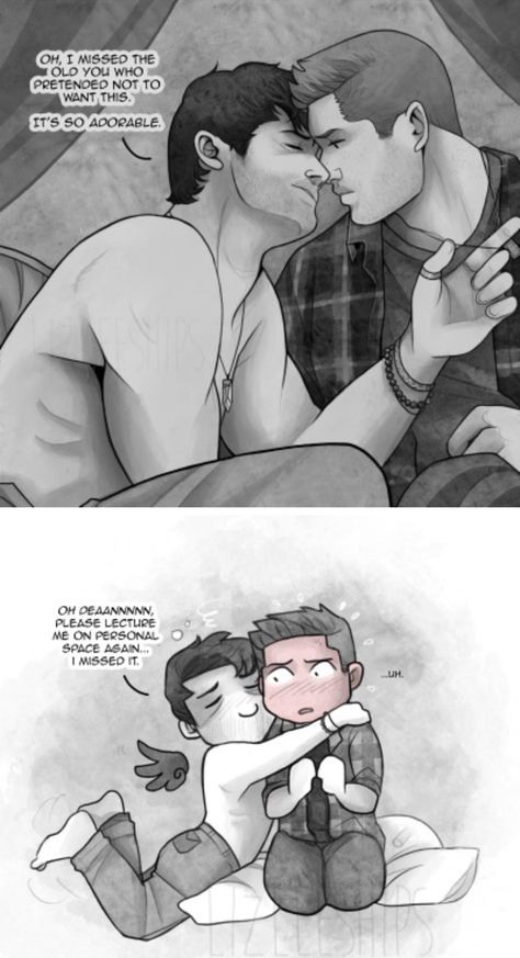 Castiel X Lucifer, Destiel Cute Fanart, Destiel Drawing, Person Laughing Reference, Deancas Fan Art, Destiel Fanart Comic, Destiel Fanart Kiss, Supernatural Destiel Fanart, Dean And Cas Fanart