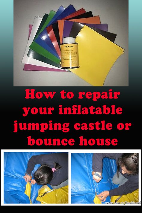 How to repair you own jumping castle or bounce house with tips and tricks! Whether you hire them commercially or have one for the kids at home. Kids Bouncy Castle, Castle Bounce House, Jump House, Castle Party, Inflatable Bounce House, House Funny, Bouncy House, Pvc Patches, Bouncy Castle