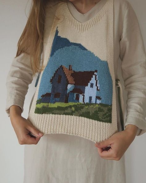 dasha (@murkymonday) • Instagram-billeder og -videoer Beginner Intarsia Knitting Patterns, Lighthouse Knitting Pattern, Intarsia Knitting Charts, Knitting Vest, Stitch Types, Crochet Vests, Intarsia Knitting, Knitted Stuff, Knit Vest Pattern