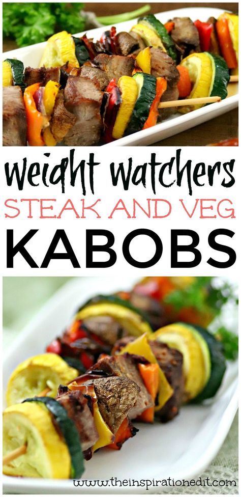 Ww Steak Recipes, Weight Watchers Steak Recipes, Weight Watchers Grilling Recipes, Steak Kebobs, Skewers Recipes, Light Eating, Healthy Steak, Recipes Steak, Vegetable Kabobs