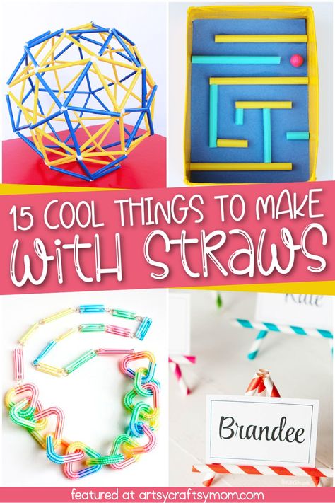 Drinking Straw Crafts – 15 Cool Things to Make with Straws at home. Straw Flowers, decorations, 3D models, and more! Plastic Straw Crafts, Eiffel Tower Craft, Paper Straws Crafts, Drinking Straw Crafts, Straw Art, Diy Straw, Straw Crafts, Summer Coolers, Summer Camp Crafts