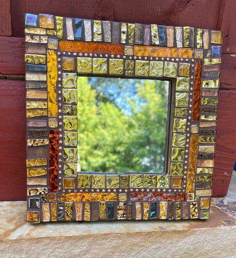 Mirror Tiles Ideas, Tile Mirror Frame, Stained Mirror, Copper Beach, Stained Glass Mosaic Patterns, Mosaic Frames, Contemporary Picture Frames, Glass Mosaic Mirror, Mosaic Mirror Frame