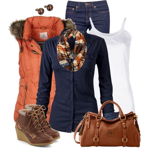 Orange Vest, navy Mode Style Anglais, Pocket Vest, Mode Tips, Blouse Cotton, Mode Jeans, Winter Clothes, Mode Style, Fall Winter Outfits, Blue Blouse