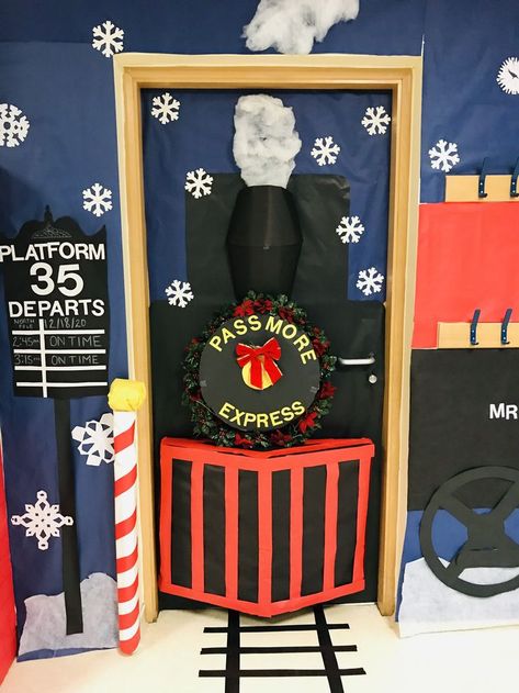 3d Christmas Classroom Door Ideas, Christmas Door Contest Winners, 3d Christmas Door Decorating Contest, Polar Express Door Decorating Contest, Polar Express Door, Holiday Classroom Doors, Winter Door Decorations Classroom, Hospital Christmas, Santa Breakfast