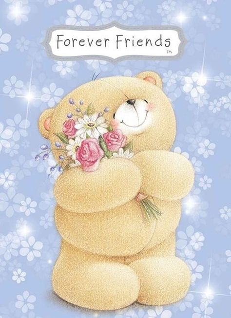 Bear Holding Flowers, Forever Friends Cards, Teddy Bear Quotes, Forever Friends Bear, Teddy Pictures, Teddy Bear Images, Blue Nose Friends, Bear Images, Teddy Bear Pictures