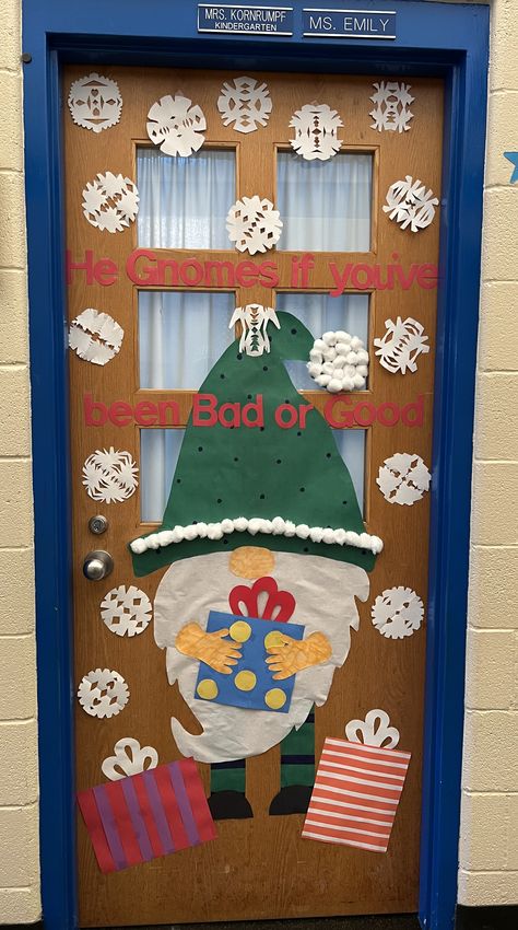 Gnome Door Decoration School, Gnome Classroom Door, Classroom Door Christmas Decorations, Classroom Door Christmas, Gnome Classroom, Door Christmas Decorations, Classroom Door Ideas, School Door Decorations, Gnome Door