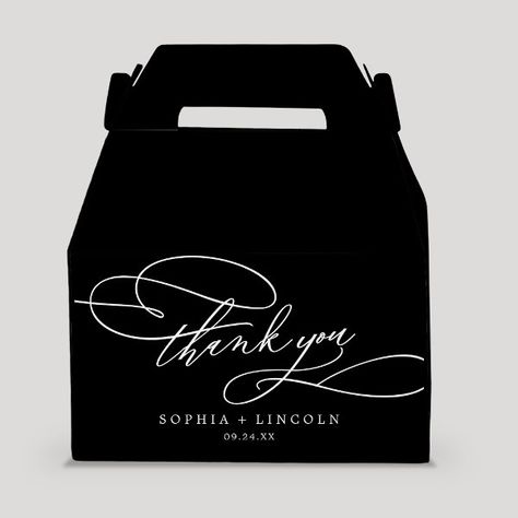 Romantic Calligraphy Dark Black Thank You Wedding Favor Boxes Winter Engagement Party, Simple Wedding Reception, Gift Calligraphy, Romantic Calligraphy, Wedding Favor Box, Engagement Party Favors, Bridal Boxes, Gold Calligraphy, Wedding Favor Bags