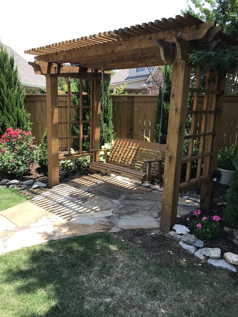 Outdoor Ideas Backyards, Arbor Over Fountain, Pergola With Swings And Fire Pit, Outdoor Ideas Patio, Garden Arbor With Bench, Outdoor Ideas Backyard, Rustic Cedar Log Pergola, Firepit Pergola With Swings, Patio Swings