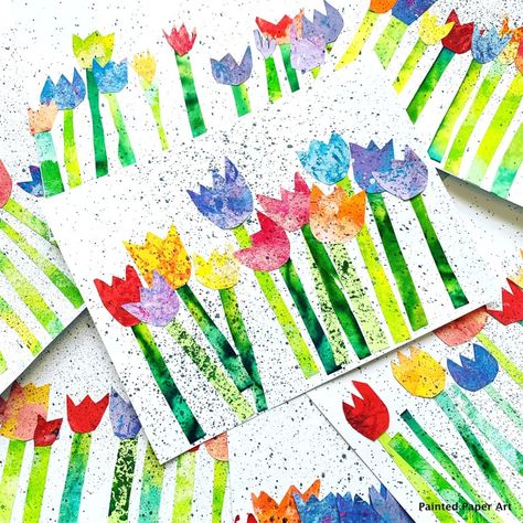 Painted Paper Art, Paper Tulips, Classe D'art, First Grade Art, Spring Art Projects, April Art, Kindergarten Art Projects, Výtvarné Reference, Elementary Art Projects