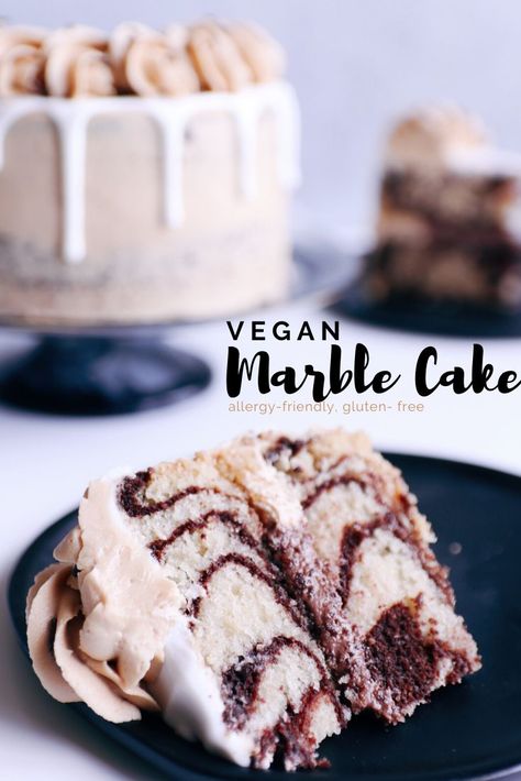 Delicious, moist and fluffy vegan marble cake is the perfect recipe to bake when you can't decide between chocolate or vanilla! Easy to make.#vegancake #marblecake #chocolatecake #vanillacake #zebracake #allergyfriendlydessert glutenfreerecipe Vegan Marble Cake, Dinner Recipes Vegan, Cake Boss Recipes, Allergy Friendly Desserts, Chocolate And Vanilla Cake, Marble Cake Recipes, Vegan Baking Recipes, Vegan Cake Recipes, Tasty Chocolate Cake