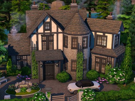 Sims 4 Mansion Exterior, Sims 4 Cozy House Layout, Sims 4 Get Together Houses, Sims 4 Housing Cc, Sims Exterior Design, Bloxburg Cozy House Exterior, Sims 4 House Cottage, Sims 4 English Cottage, Cozy House Sims 4