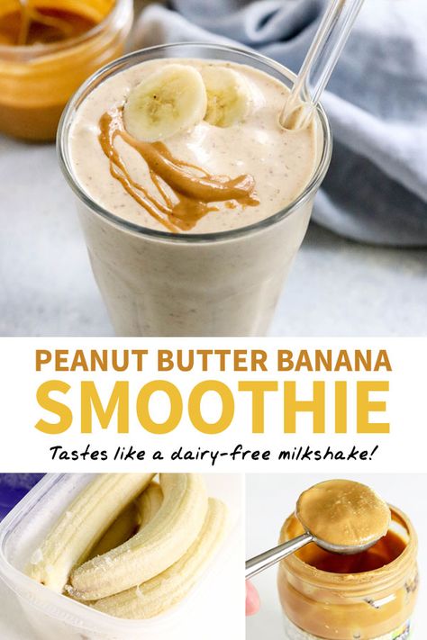 This is the best Peanut Butter Banana Smoothie. This healthy recipe has NO added sugar, and tastes like a milkshake. Only 5 ingredients! Menu Sarapan Sehat, Resep Smoothie, Peanut Butter Banana Smoothie, Smoothie Recipes Healthy Breakfast, Peanut Butter Smoothie, Breakfast Smoothie Recipes, Best Smoothie Recipes, Yummy Smoothie Recipes, Protein Shake Recipes