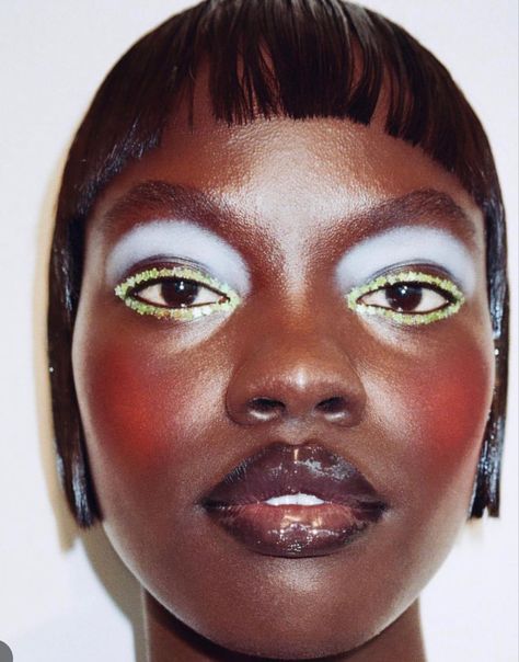 Editorial Makeup Dark Skin, Dark Skin Editorial Makeup, Blush Heavy Makeup, Pastel Eyeshadow, Pop Makeup, Blue Autumn, Alternative Makeup, Runway Makeup, Ethereal Makeup