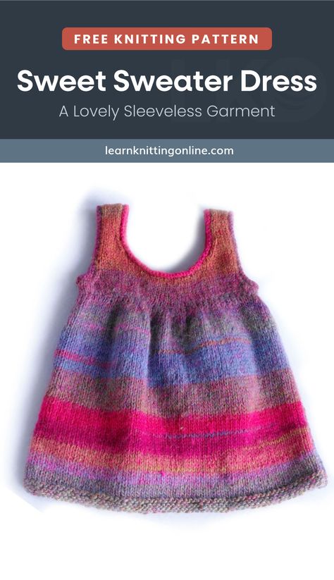 Knitting Kids Dress, Toddler Knit Dress, Knit Dress Pattern Free, Sweater Dress Pattern, Knitted Sweater Dress, Knit Dress Pattern, Knitting For Charity, Baby Hat Knitting Pattern, Knit Baby Dress