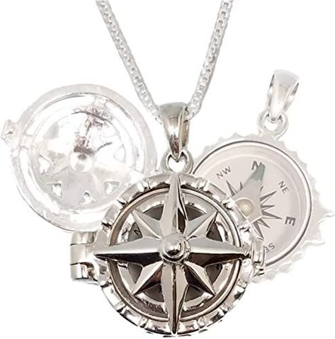 Stanley London Sterling Silver Compass Rose Locket with Working Compass Compass Locket, Rose Locket, Compass Rose Design, Compass Jewelry, Simple Choker, Sterling Silver Locket, The Compass, Compass Necklace, Compass Rose