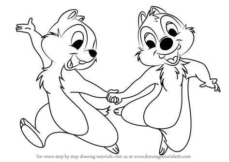 Learn How to Draw Chip and Dale (Chip 'n' Dale) Step by Step : Drawing Tutorials Draw Cartoon Characters, Micro Creche, Drawing Disney, Disney Sleeve, Disney Silhouette, Chip N Dale, Draw Cartoon, 디즈니 캐릭터, Disney Embroidery