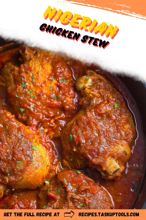 Discover the rich, savory flavors of Nigerian Chicken Stew with this authentic recipe. Bursting with aromatic spices, tender chicken, and vibrant vegetables, this dish is a perfect introduction to Nigerian cuisine. Ideal for family dinners or meal prep, this stew is both comforting and nourishing. Learn the secrets to achieving the perfect taste and texture that will leave your taste buds wanting more. Pin this recipe to elevate your cooking and explore the delicious world of Nigerian flavors! Stewing Chicken Recipes, Authentic Nigerian Recipes, Nigerian Chicken Recipes, Stewed Chicken Thighs, Nigerian Chicken Stew Recipe, Nigerian Chicken Stew, Nigerian Chicken, Nigerian Stew, Chicken Stew Recipe