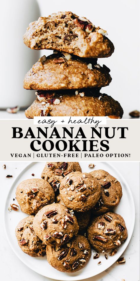 Banana Nut Cookies, Cookies Banana, Banana Bread Cookies, Desserts Cookies, Nut Cookies, Vegan Cookies Recipes, Cookies Vegan, Healthy Vegan Desserts, Vegan Banana Bread