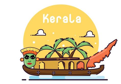 Kerala State Drawing, Keralapiravi Poster Drawing, Kerala Instagram Highlight Icon, Kerala Piravi Poster Drawing, Kerala Piravi Drawings, Kerala Piravi Creative Poster, Kerala Illustration, Kerala Drawing, Kerala Boat