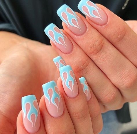 Blue flame nails✨ #aesthetic #nails #aestheticnails #blue #flamenails #flames #naildesign #nailartdesign #nailideas Nagellack Trends, Cute Acrylic Nail Designs, Polygel Nails, Simple Acrylic Nails, Acrylic Nails Coffin Short, Summer Acrylic Nails, Short Acrylic Nails Designs, Coffin Nails Designs, Fire Nails