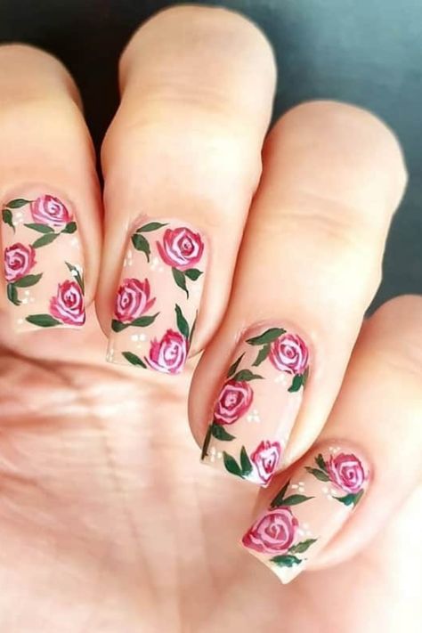 Can we all agree that roses are the ultimate symbol of feminine beauty? There is just something so charming and graceful about… Tea Rose Nails, White Nails With Roses, Pink Rose Nail Art, Rose Design Nail Art, Nails With Rose Design, Roses Nails Design, Nails With Roses Design, Rose Nails Design, Nail Designs Rose