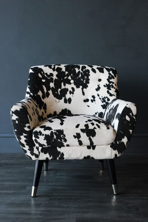 Faux Cowhide Vintage Style Armchair - Sofas & Armchairs - Furniture Cow Hide Fabric, Cowhide Upholstery, Cowhide Ottoman, Cowhide Chair, Cowhide Furniture, Retro Armchair, Hide Rugs, Rustic Furniture Diy, Eclectic Cottage