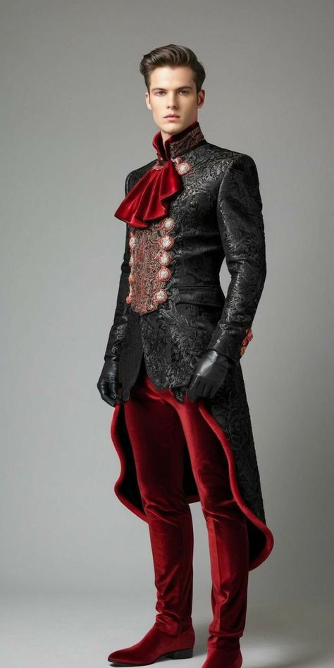 Baroque Outfit Men, Dark Prince Aesthetic Outfit, Circus Fashion Men, Fantasy Fashion Male, King Outfits, Circus Outfits, Clothing Wardrobe, King Costume, Neo Baroque