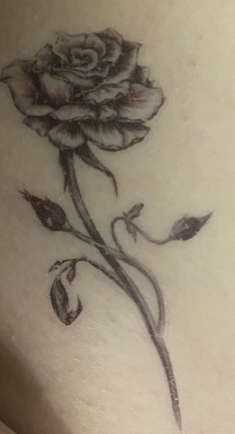 Thorn Roses Tattoo, Grunge Rose Tattoo, Thorny Rose Tattoo, Cool Rose Tattoos, Rose Arm Tattoo, Rose Rib Tattoos, Black Rose Tattoo, Rose Tattoo On Arm, Realistic Rose Tattoo