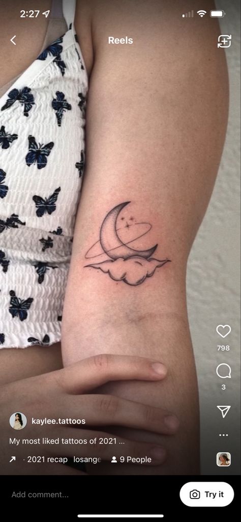 Moon in a cloud Cloud Tattoo Ideas Female, Moon Tattoo With Clouds, Moon Cloud Tattoo, Moon And Clouds Tattoo, Tattoo With Clouds, Chaos Tattoo, Cloud Tattoo Design, Clouds Tattoo, Moon And Clouds