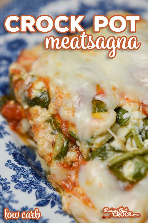 Our Crock Pot Meatsagna is hearty low carb noodle-free lasagna with flavorful layers of tender sausage, marinara, ricotta, spinach and mozzarella. Crockpot Lasagna Casserole, Spinach And Mozzarella, Lasagna With Ricotta, Sweet Hawaiian Crockpot Chicken Recipe, Crock Pot Lasagna Recipe, Ricotta Spinach, Sausage Marinara, Crockpot Pasta, Low Carb Noodles