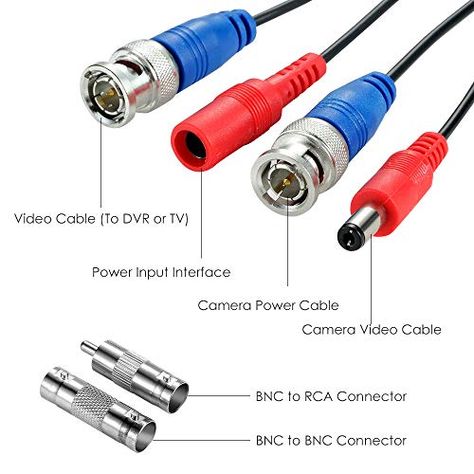 ZOSI 4 Pack 100ft (30 Meters) 2-in-1 Video Power Cable, BNC Extension Surveillance Camera Cables for Video Security Systems (Included 4X BNC Connectors and 4X RCA Adapters) Cctv Video, Cctv Security Systems, Ad Video, Bnc Connector, Rca Connector, Surveillance Equipment, Video Security, Dvr Camera, Video Game Systems