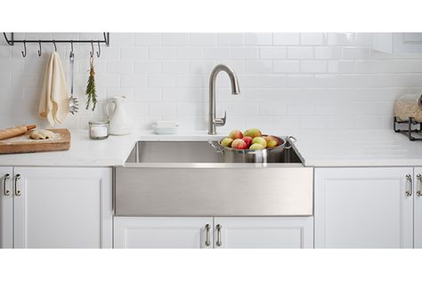 Stainless steel farmhouse sink is a classic pick for a contemporary kitchen | The Seattle Times Stainless Farmhouse Sink, Stainless Steel Apron Sink, Stainless Steel Farmhouse Sink, Best Kitchen Sinks, Kitchen Sink Design, Apron Sink, Double Bowl Kitchen Sink, Stainless Steel Sink, Steel Kitchen Sink