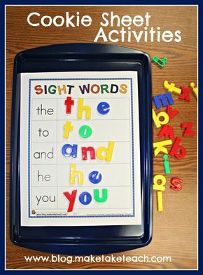 Fun center activity for learning sight words. 5 FREE sample templates. Cookie Sheet Activities, Learning Sight Words, Preschool Literacy, Kindergarten Literacy, Word Activities, Kindergarten Reading, Sight Word, Toddler Learning, Literacy Activities