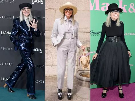 Diane Keaton's 10 Best Outfits and Style Moments Diane Keaton Outfits, Diane Keaton Style Outfits, Diane Keaton Style, Dianne Keaton, Outfits To Recreate, Glittery Outfits, Classic Tuxedo, Hollywood Style, Diane Keaton