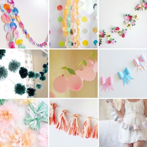 Beautiful DIY Spring Garlands | Brit + Co Window Garland, Outdoor Dinner Party, Spring Garland, Bow Garland, Paper Flower Garlands, Diy Confetti, Garland Diy, Spring Window, Bridal Shower Photos