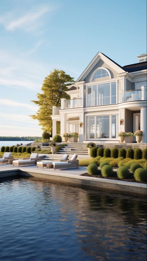 Coastal House Exterior, Coastal Mansion, Coastal Home Design, Beach House Luxury, Coastal Home Exterior, White Beach House, Bloxburg Hacks, Ocean Front Homes, Lake Houses Exterior